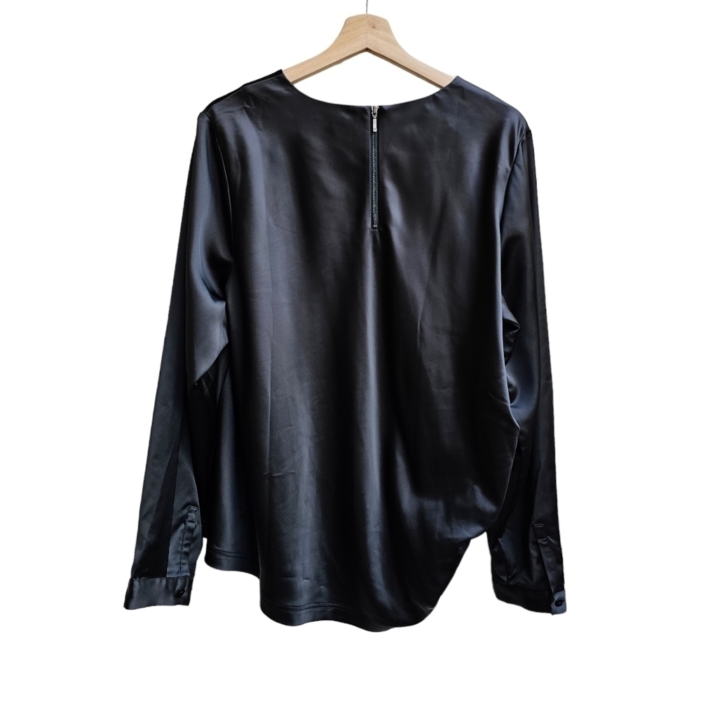 Universal Standard Black Satin Shirt with Zipper Back Detail, Size Medium - Picture 2 of 8